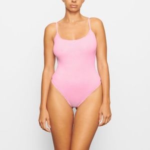 SKIMS Lace Pointelle Cotton Bodysuit Cami Bubblegum Pink 4X NWT